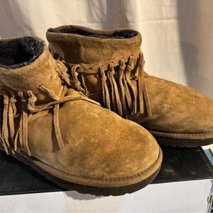 Cozy Tan Suede Fringe Boots